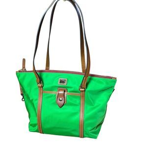 Dooney & Bourke Tote Bag Womens Small Green Nylon Leather Trim Shoulder Purse